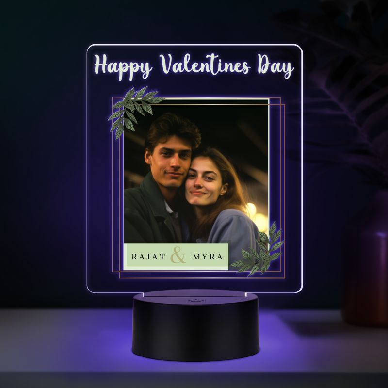 Personalized Happy Valentine's Day LED Photo Frame Lamp with 7 Color Changing Light with Black Base Valentine's Day Gift for Couples